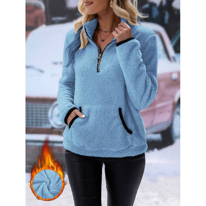 Pull en fleece pour femmes avec col haut et poches pratiques Chic und Stil