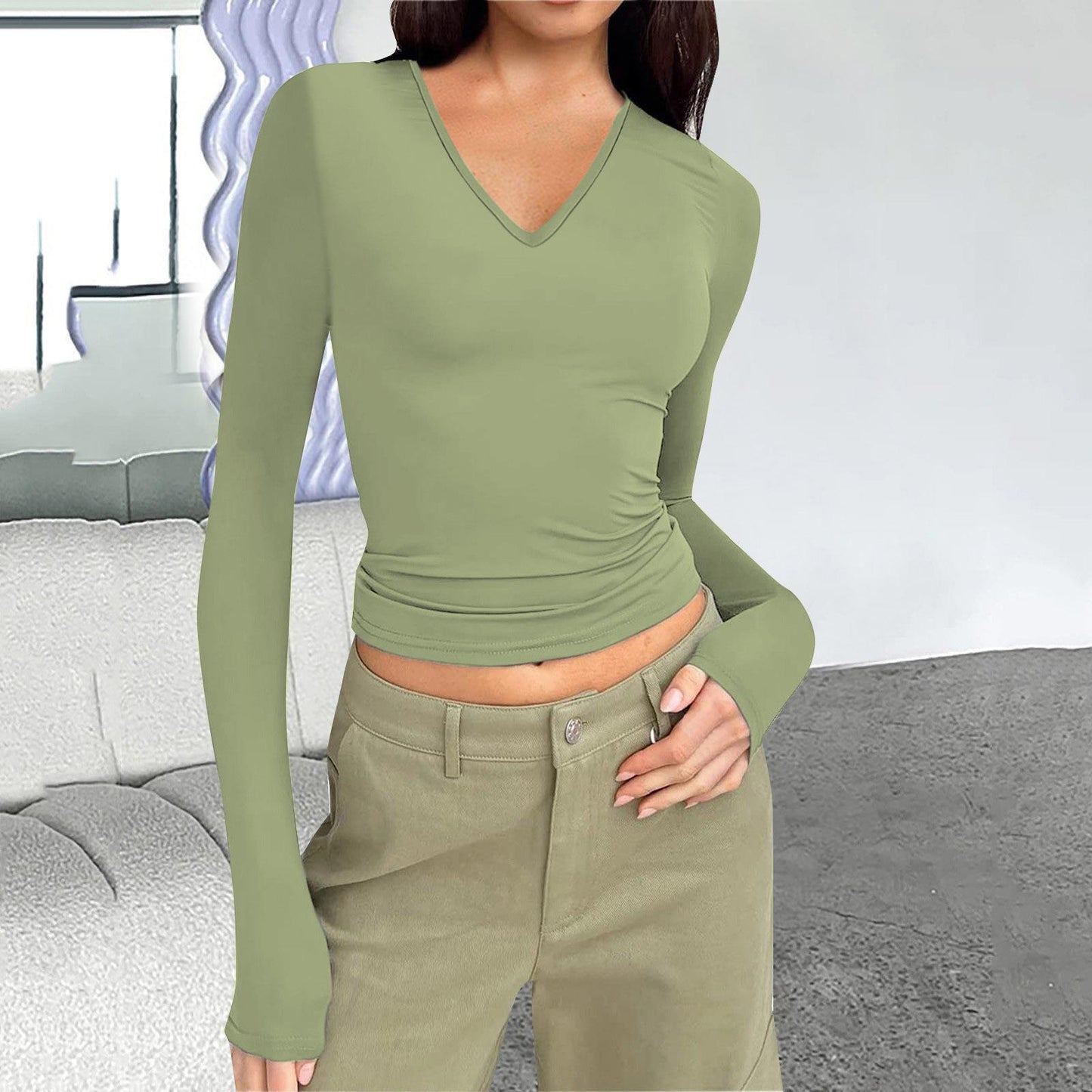 Chemisier à manches longues pour femmes avec décolleté en V Chic und Stil