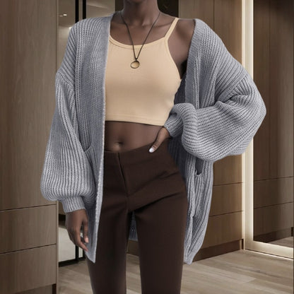Dames Grosse Tricot Cardigan avec manches larges et poches pratiques Chic und Stil