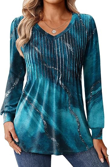 Blouse à manches longues pour femmes avec décolleté en V et dégradé de couleurs artistique Chic und Stil