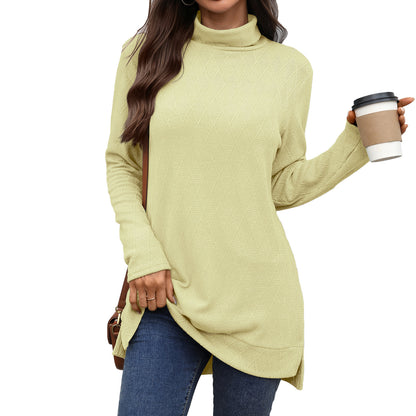Dames Pull Long Manches avec Col Montant Chic und Stil