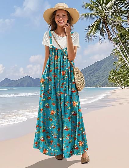 Robes longues en coton pour femmes avec bretelles et poches Chic und Stil