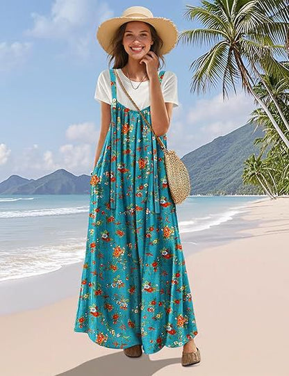 Robes longues en coton pour femmes avec bretelles et poches Chic und Stil