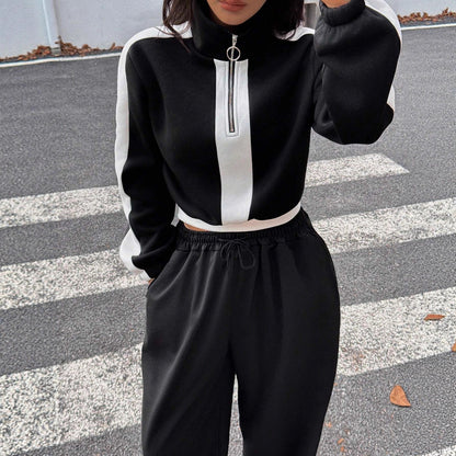 Ladies Short Sporty Hooded Sweatshirt and Casual Jogging Pants Set Chic and Style