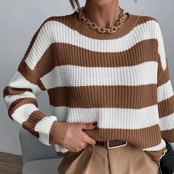Pull en tricot décontracté pour dames avec un motif de gaufre moderne Chic und Stil