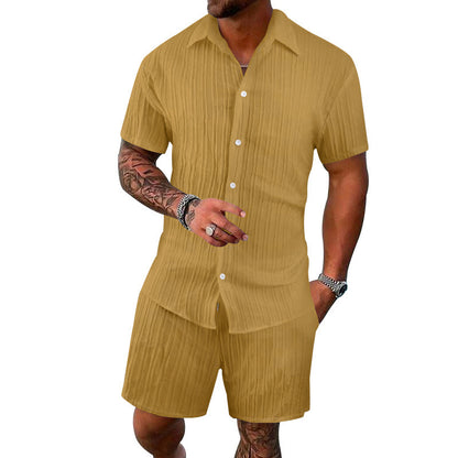 Homme ensemble chemise à manches courtes et shorts au design structuré Chic und Stil