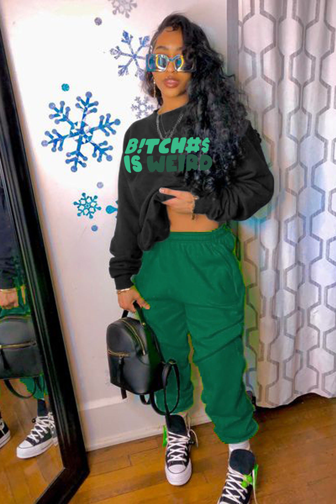 Casual sweatshirt and jogger pants set for women with a catchy statement Chic and Style