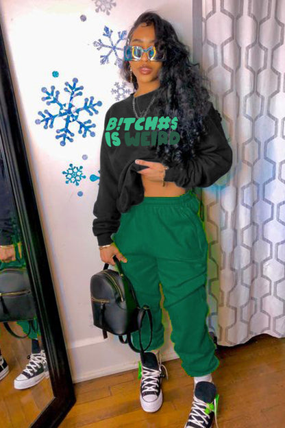 Casual sweatshirt and jogger pants set for women with a catchy statement Chic and Style