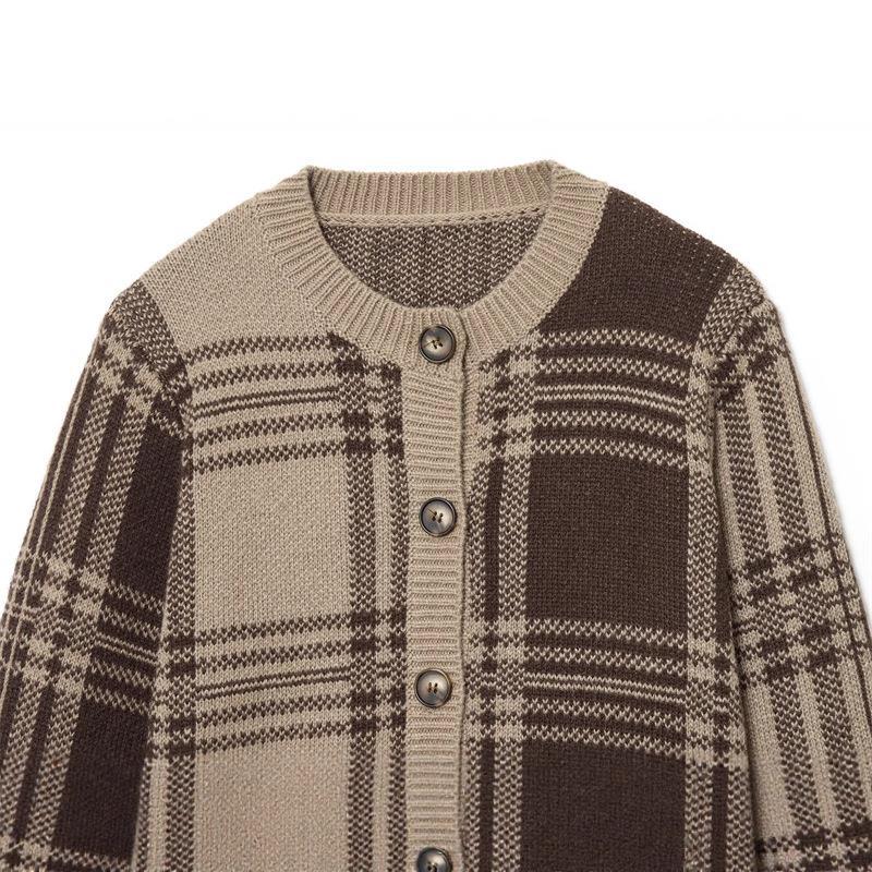 Dames cardigan tricot à carreaux confortable Chic und Stil