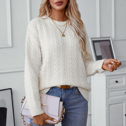 Pull en tricot pour femmes avec motif en torsades et grands bords Chic und Stil