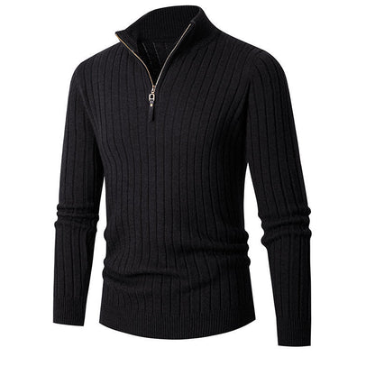 Pull en maille élégant pour hommes avec fermeture éclair intégrale et texture côtelée Chic und Stil