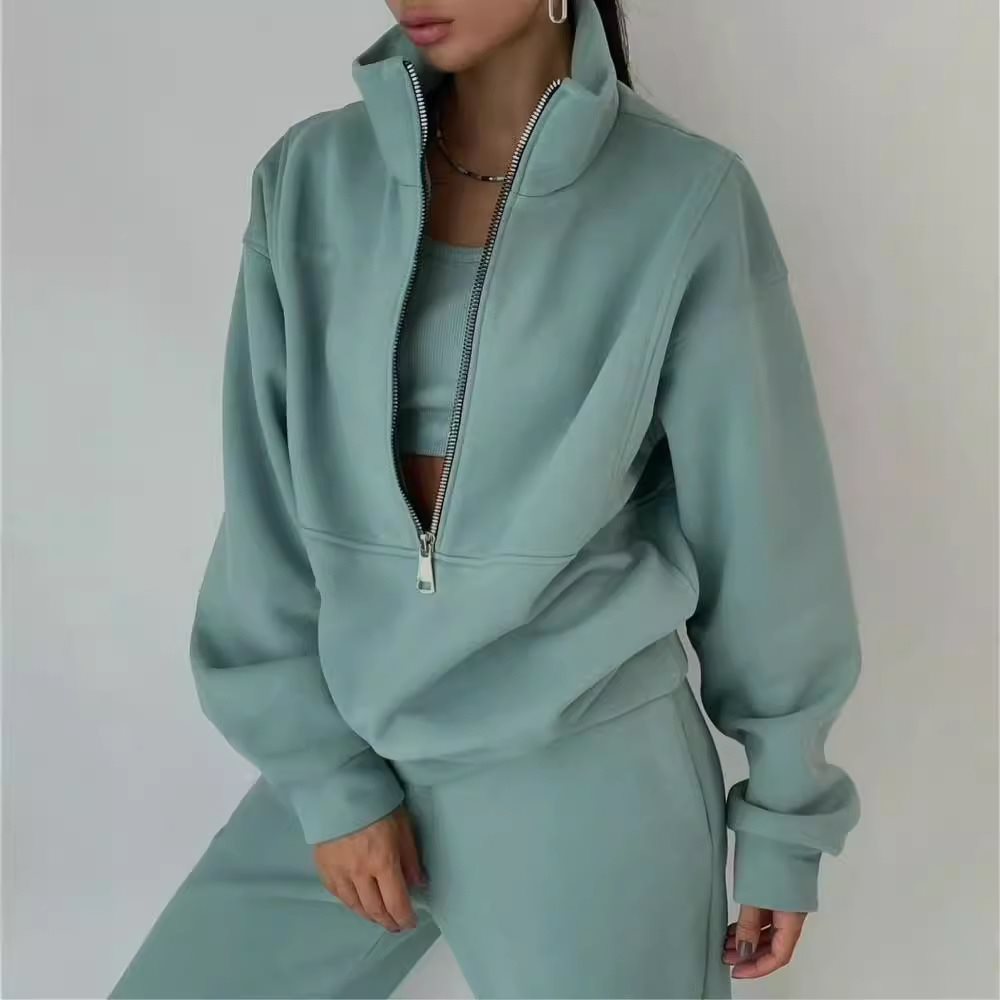 Dames Pull zippé de haute qualité avec col haut et intérieur doux Chic und Stil