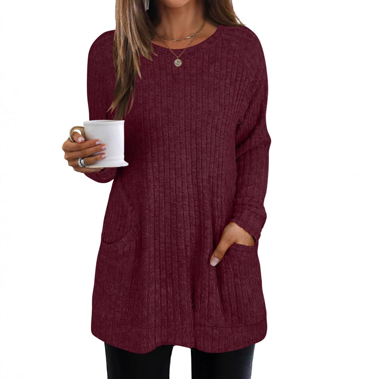 Pull en tricot décontracté pour femmes avec poches latérales et structure ribbed Chic und Stil