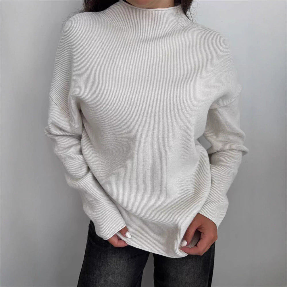 Dames haut en tricot moderne avec col montant et motif côtelé fin Chic und Stil