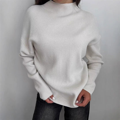 Dames haut en tricot moderne avec col montant et motif côtelé fin Chic und Stil