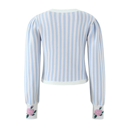 Knit jacket for women with floral design and detailed button placket Chic and Style