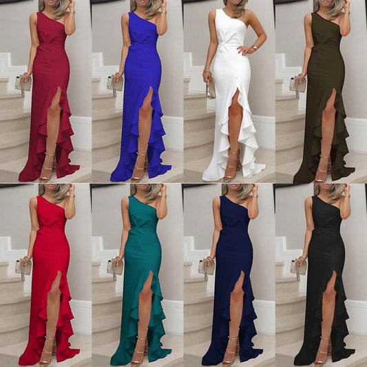 Chic and Style Women's Asymmetrical Ruffled Maxi Dress