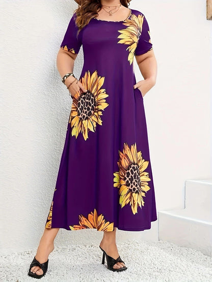 Robe maxi d'été pour femmes avec motif floral de tournesols et poches pratiques Chic und Stil