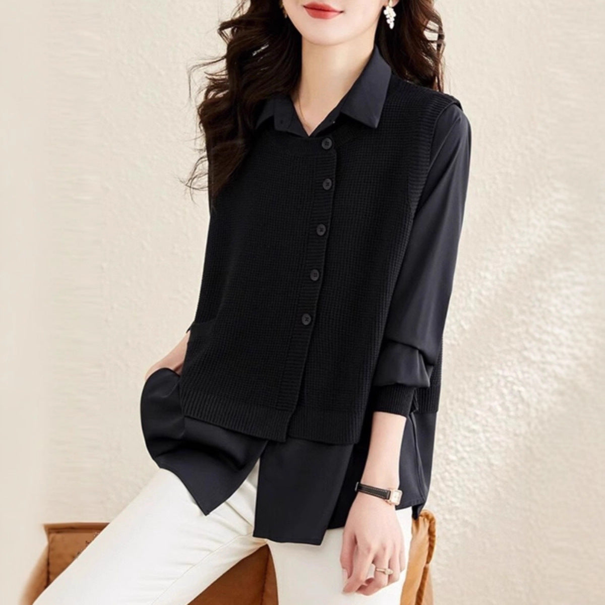 Femme pull en tricot avec chemise intégrée Chic und Stil