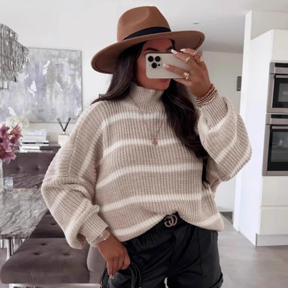 Pull oversized à rayures pour femmes avec un col roulé tendance Chic und Stil