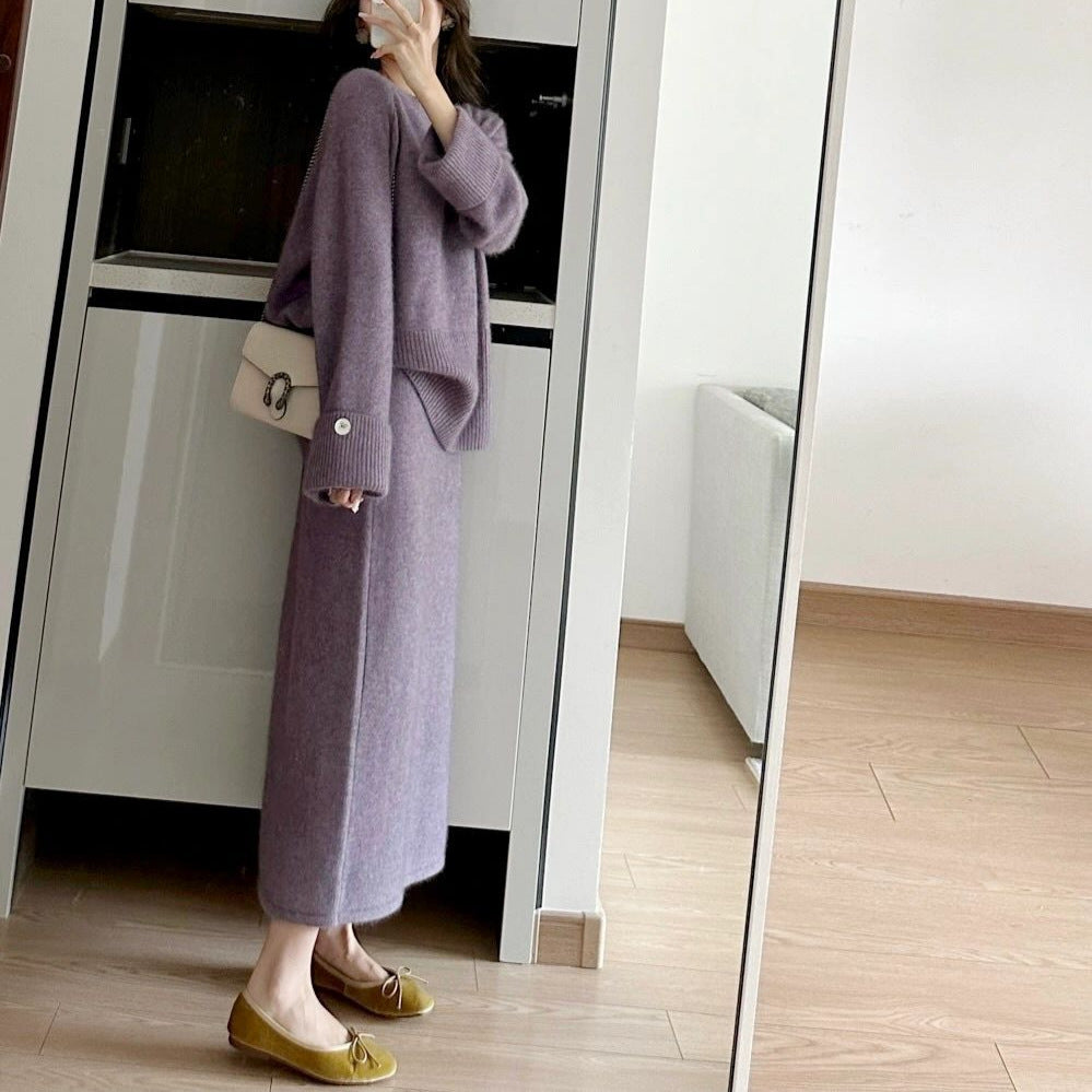 Ensemble tricot confortable pour femmes avec pull et maxi-jupe Chic und Stil