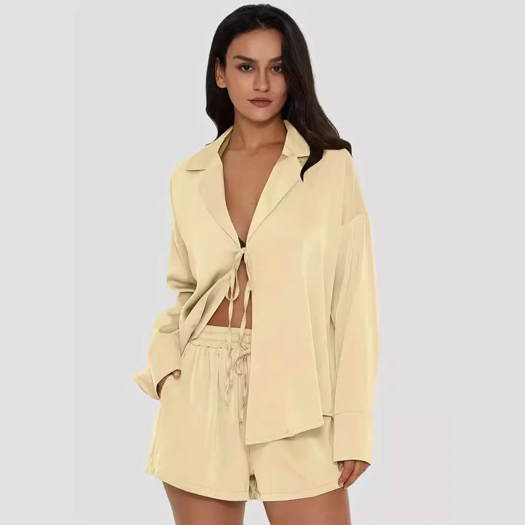 Dames Ensemble court élégant avec noeud à la taille Chic und Stil