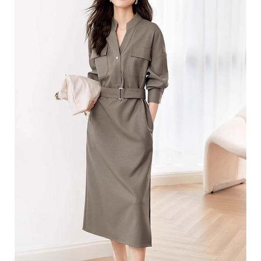 Robe chemise élégante ceinturée pour femmes Chic und Stil