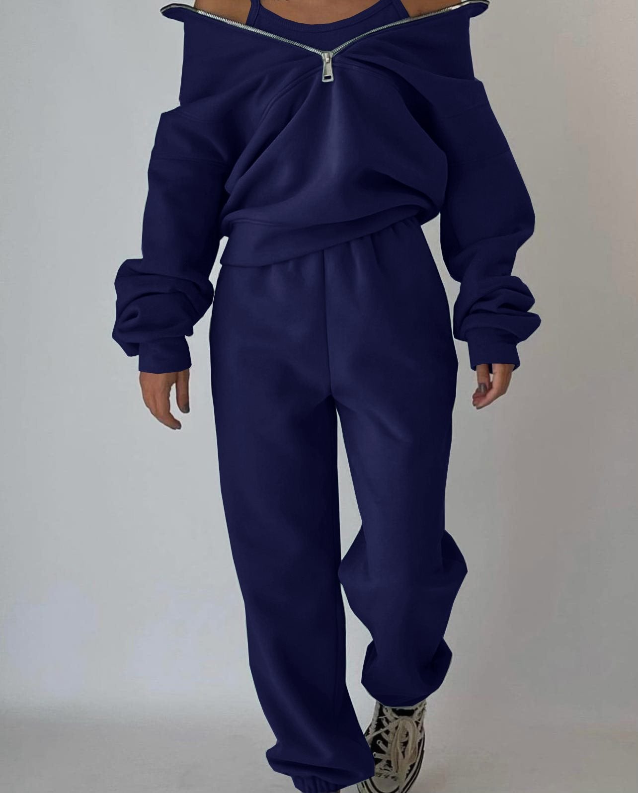 Dames Pull zippé de haute qualité avec col haut et intérieur doux Chic und Stil