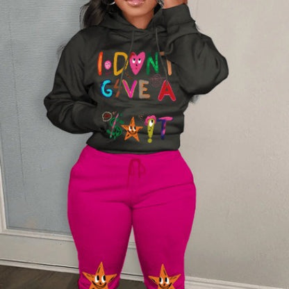 Sweatshirt and Jogging Pants Set for Women with Creative Graphic Print and Chic Dark Pattern and Style