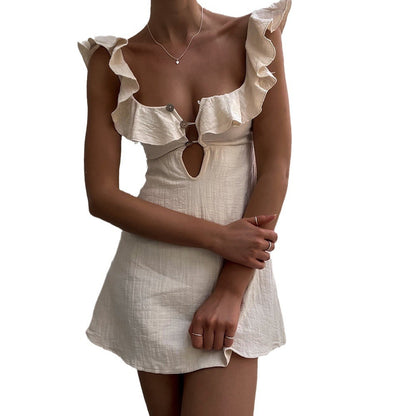 Robe mini femme avec bordure à volants et clavicule ouverte Chic und Stil