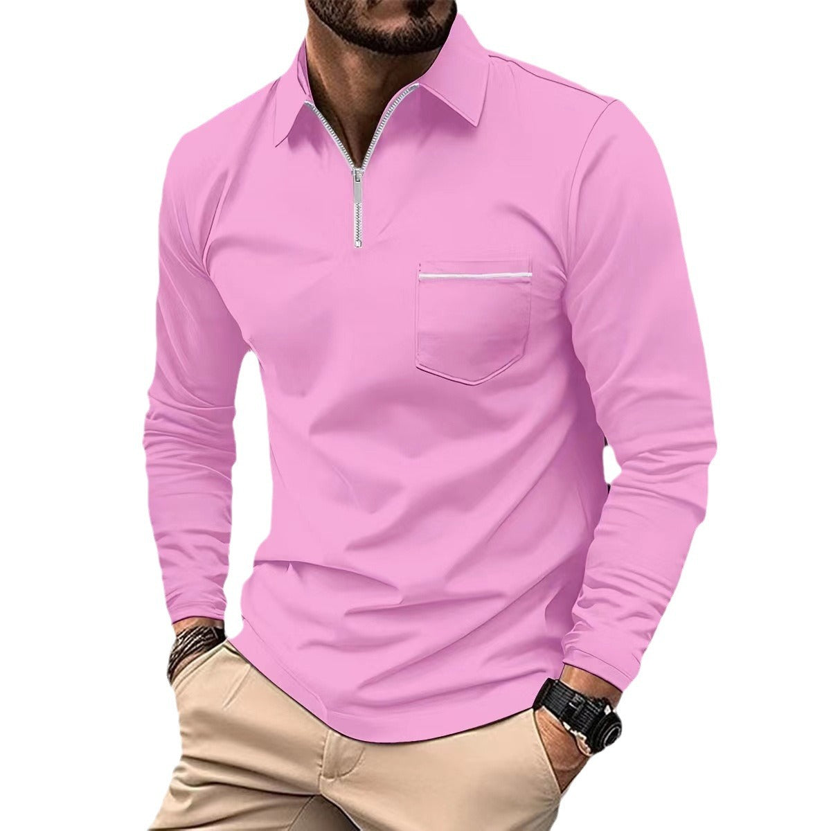 Chemise à manches longues pour hommes avec fermeture éclair et poche poitrine Chic und Stil