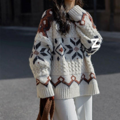 Dames gros pull en tricot avec motif géométrique et col rond Chic und Stil