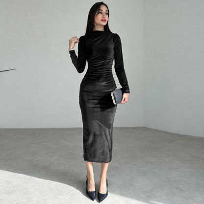 Femmes Robe Longue élégante à manches longues avec design froncé Chic und Stil
