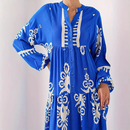 Robe longue kaftan pour femmes avec accents floraux et boutons Chic und Stil