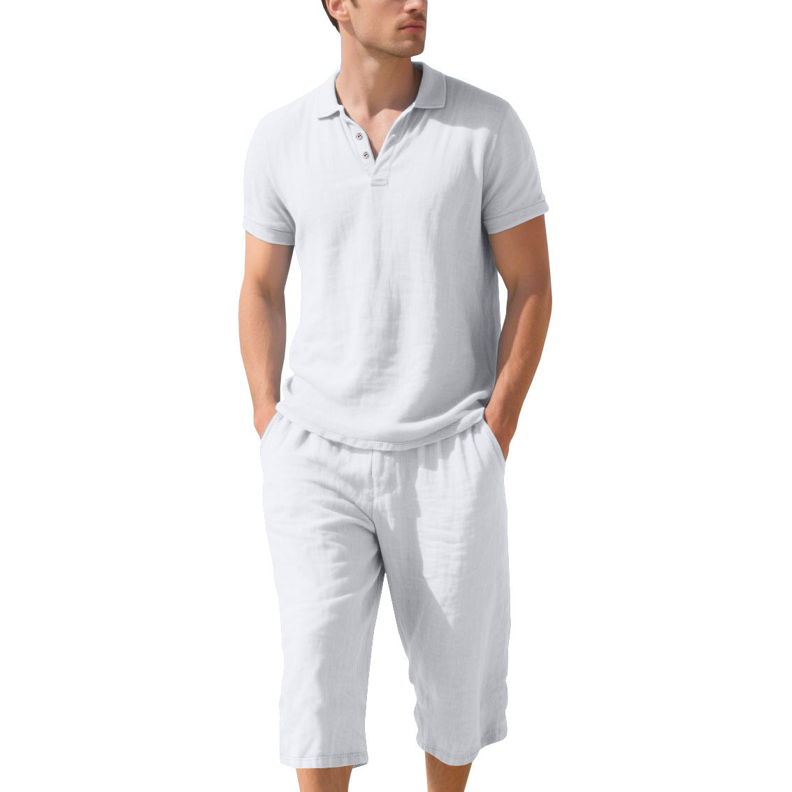 Polo shirt décontracté à manches courtes pour hommes avec shorts en lin élastiques Chic und Stil