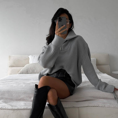 Pull en tricot surdimensionné pour femme avec col montant et fermeture éclair Chic und Stil