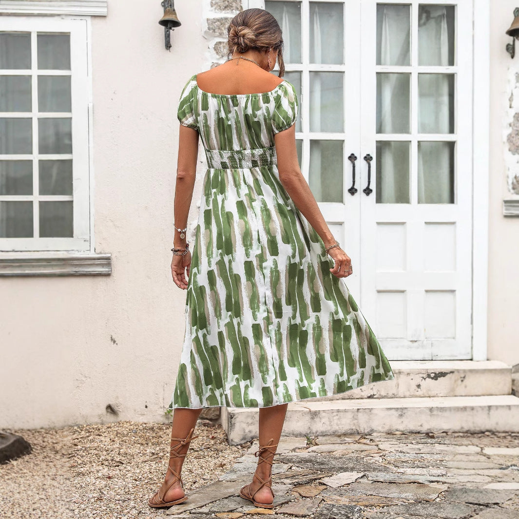 Robe mi-longue femme avec coupe bardot et détails de volants raffinés Chic und Stil