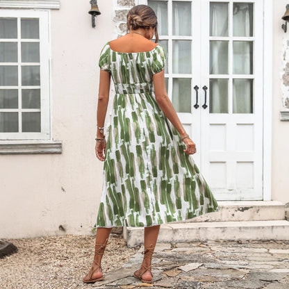 Robe mi-longue femme avec coupe bardot et détails de volants raffinés Chic und Stil