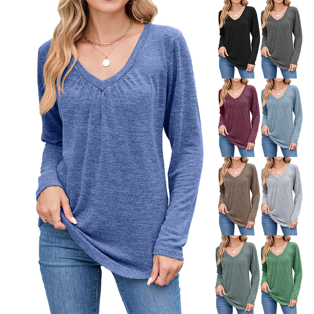 Chemise à manches longues pour femmes avec un décolleté en V raffiné et des plis Chic und Stil