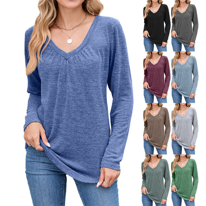 Chemise à manches longues pour femmes avec un décolleté en V raffiné et des plis Chic und Stil