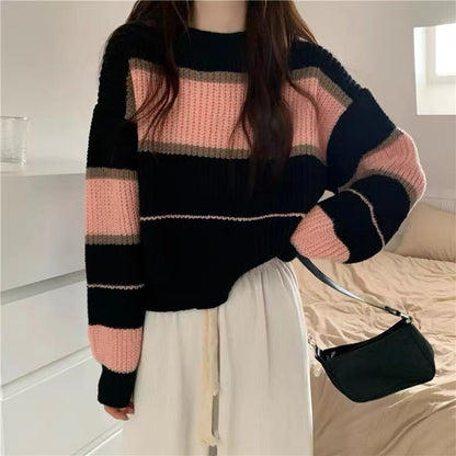 Pull en tricot épais pour femmes avec des rayures colorées et une coupe décontractée Chic und Stil
