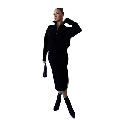 Femme pull en tricot à la mode avec fermeture éclair courte Chic und Stil