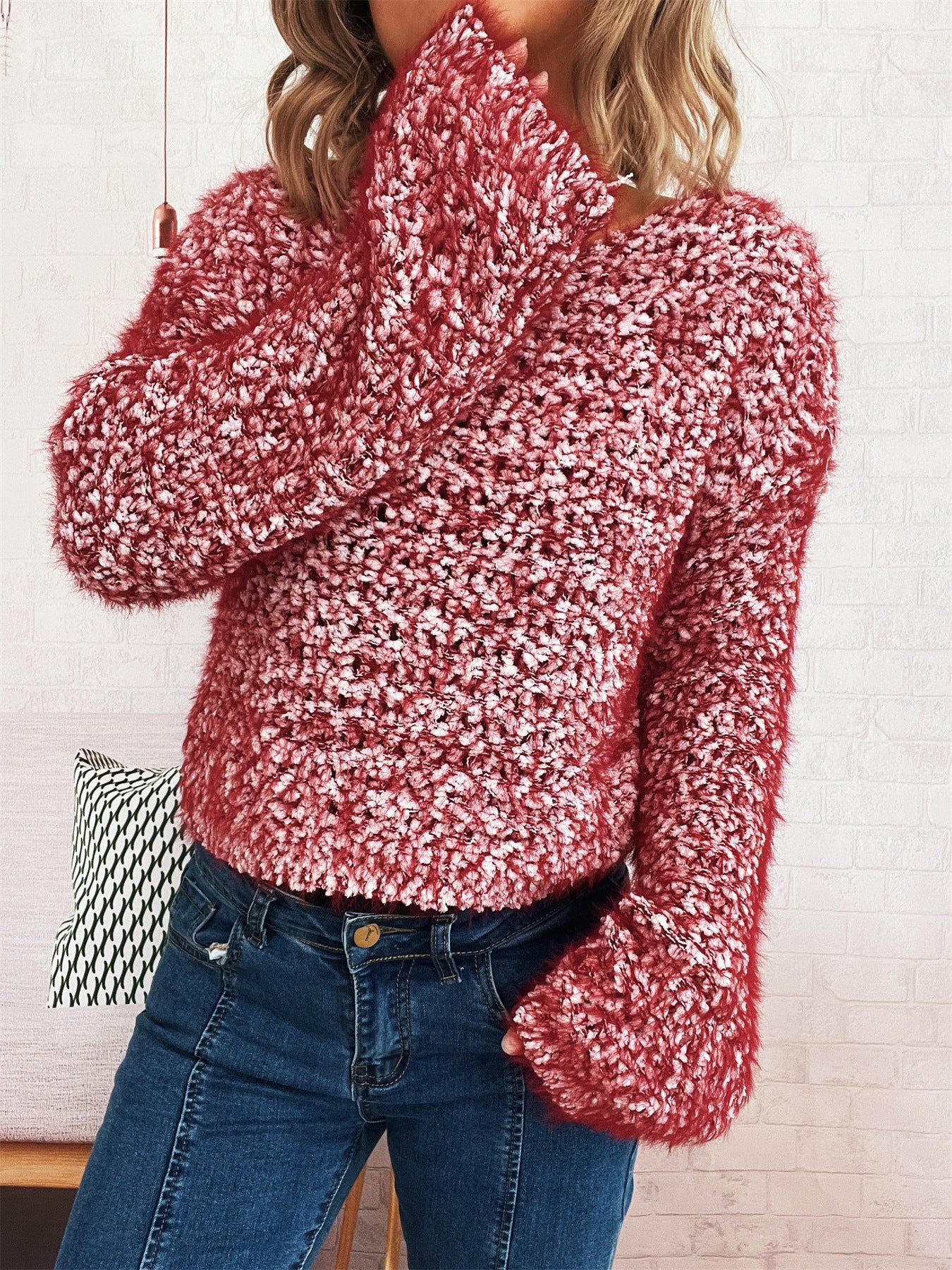Dames pull en tricot douillet avec un design pelucheux frappant et une coupe ample Chic und Stil