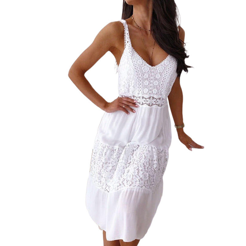 Robe maxi à détails en dentelle bohémienne pour femmes Chic und Stil