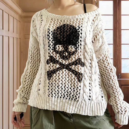 Pull en tricot surdimensionné pour femmes avec un motif de trous créatif et un design d'ancre Chic und Stil