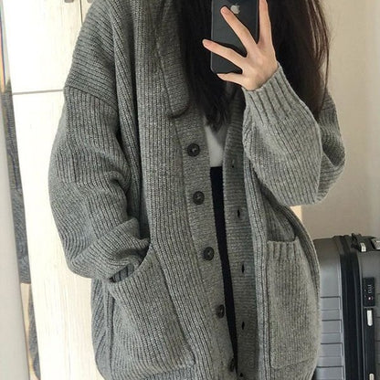 Dames Grand cardigan en tricot avec décolleté en V profond et poches pratiques Chic und Stil