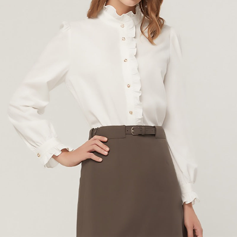 Blouse à boutons à col haut froncé pour femmes Chic und Stil