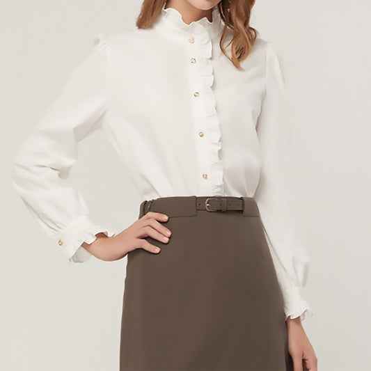 Blouse à boutons à col haut froncé pour femmes Chic und Stil