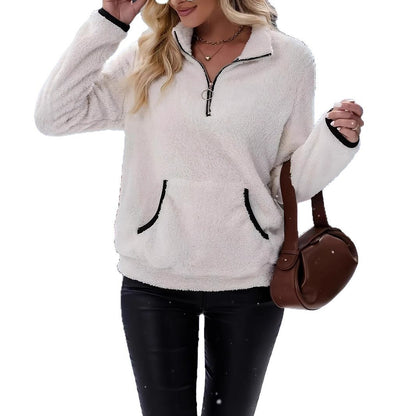 Ladies fleece pullover with half-zip and decorative seams Chic und Stil