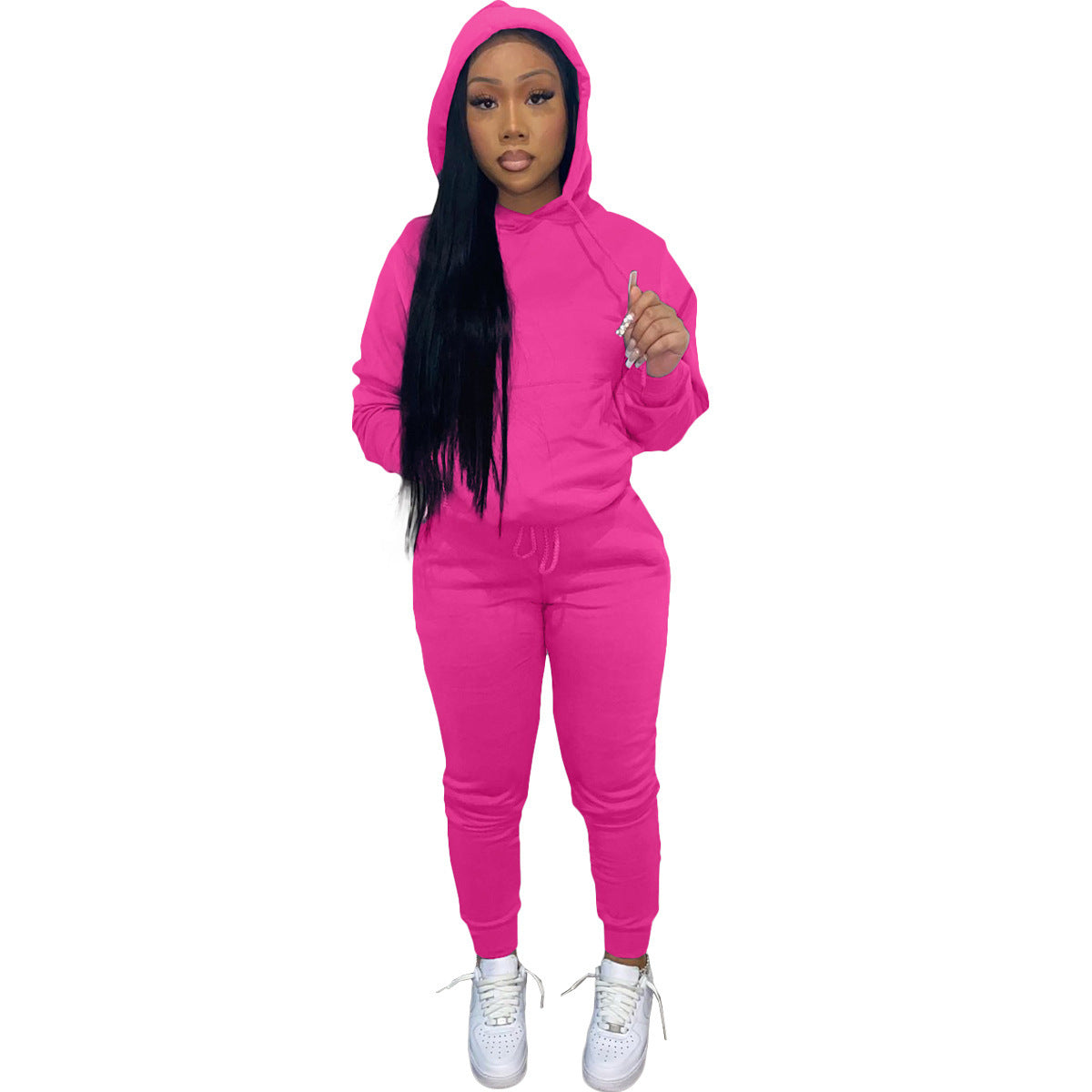 Dames Ensemble de jogging sportif avec capuche et taille élastique Chic und Stil